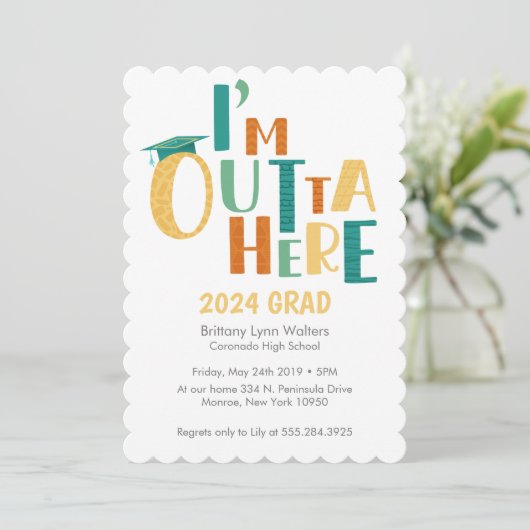 "Ik ben hier weg" Leuk en speels afstudeerfeest Kaart (Staand voorkant)