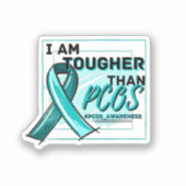 IK BEN HOGER DAN PCOS PCOS BEWUSTMAAK Blauwgroen L Sticker (Voorkant)