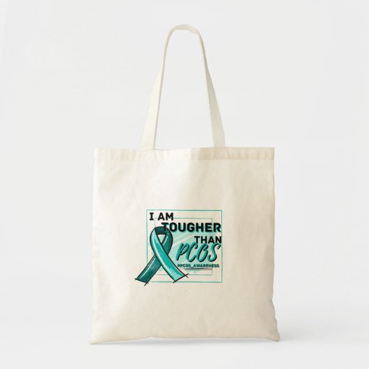IK BEN HOGER DAN PCOS PCOS BEWUSTMAAK Blauwgroen L Tote Bag (Voorkant)