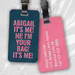 Ik ben Hoi ik ben je tas blauw roze typografie gra Bagagelabel<br><div class="desc">Versterk uw bagage met dit persoonlijke ontwerp dat perfect is voor reizigers</div>