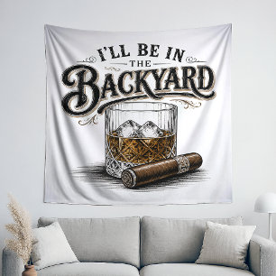Ik ben in de achtertuin, grappige bourbon-sigarenl wandkleed