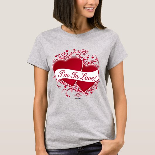 Ik ben in de liefde! Rode harten T-shirt (Voorkant)