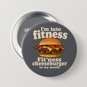 Ik ben in fitness Cheeseburger in mijn mond Grappi Ronde Button 7,6 Cm