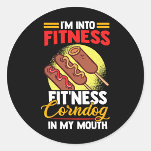 Ik ben in Fitness Fitness Corndog in mijn mond Ronde Sticker