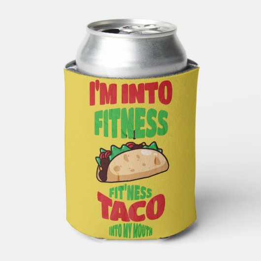 Ik ben in Fitness Fit'ness Taco in mijn mond Blikjeskoeler (Blikje Voorkant)