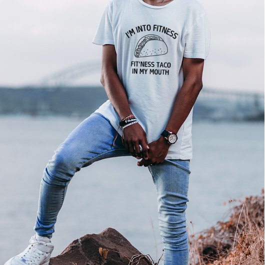 Ik ben in fitness taco in mijn mond grappige Manne T-shirt