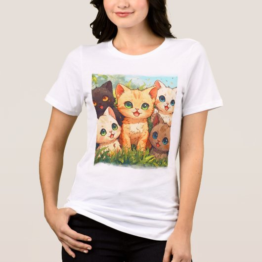 Ik ben in Kitten Heaven- Cartoon Cat Design Tri-Blend Shirt (Voorkant)