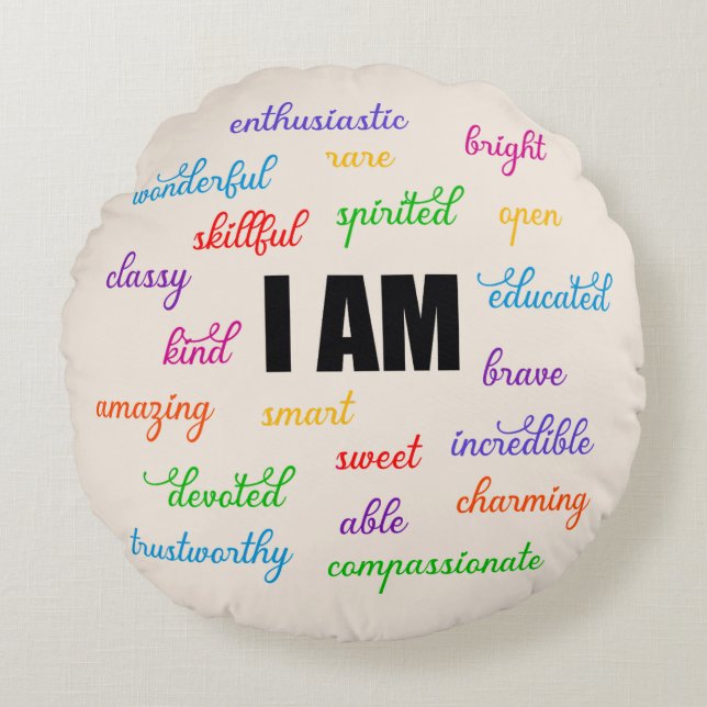 Ik ben inspiratie, positief, religieus, Christelij Rond Kussen (Voorkant)