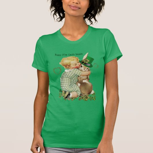 IK BEN IRISH/BABY, RABBIT MET LEPRECHAUN PET T-SHIRT (Voorkant)