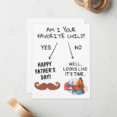 Ik ben je favoriete kind, grappige vaderdag notitiekaartje (Voorkant / Achterkant in situ)