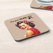 Ik ben je thuis Meisje Vastgoed Retro Meisje Art Bier Onderzetter (Linkerzijde)