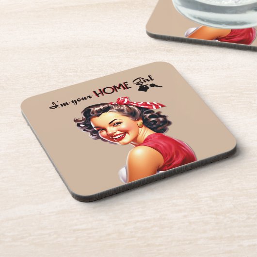 Ik ben je thuis Meisje Vastgoed Retro Meisje Art Bier Onderzetter (Linkerzijde)