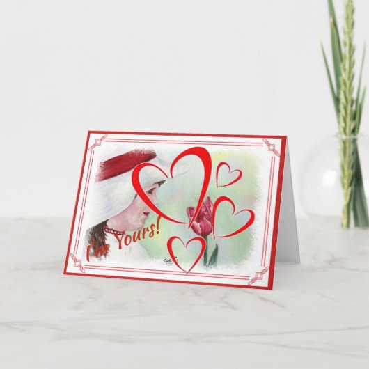 IK BEN JE VALENTIJN MEISJE MET TULP FEESTDAGEN KAART (Voorkant)