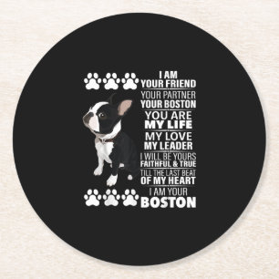 Ik ben je vriend, je partner, je Boston Terrier Ronde Kartonnen Onderzetter