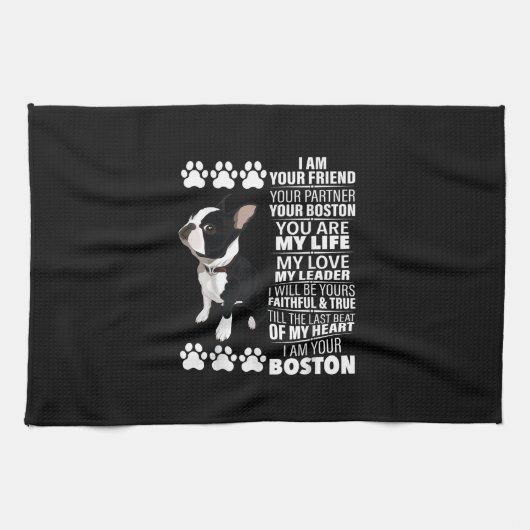 Ik ben je vriend, je partner, je Boston Terrier Theedoek (Horizontaal)
