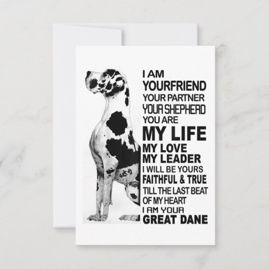 Ik ben je vriend jouw partner jouw hond Grote Dane RSVP Kaartje (Voorkant)