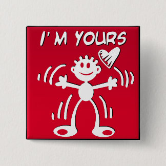 Ik ben jouw valentijn stokfiguur vierkante button 5,1 cm