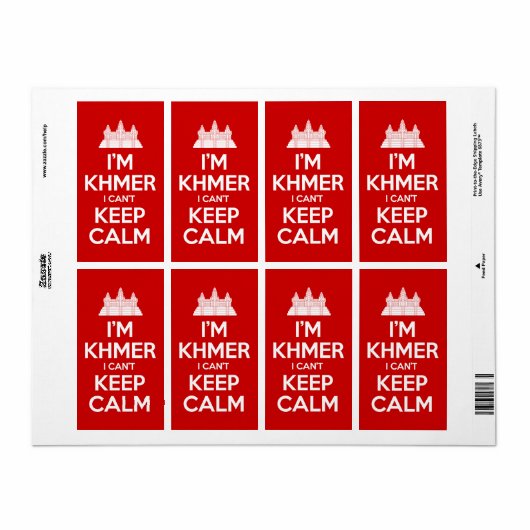 Ik ben Khmer dat ik geen kalm kan houden Etiket (Full Sheet)
