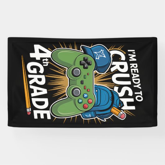Ik ben klaar om 4th Grade Back to School Gamer te Spandoek (Horizontaal)