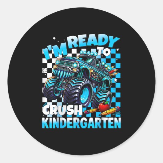 Ik ben klaar om crush kleuterschool monster truck  ronde sticker (Voorkant)