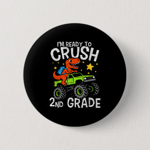 Ik ben klaar om de 2e klas dinosaurus monstertruck ronde button 5,7 cm