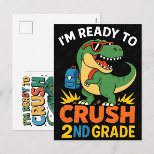 Ik ben klaar om de 2e klas dinosaurus terug naar s feestdagenkaart