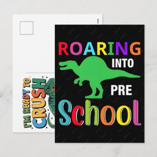 Ik ben klaar om de 2e klas dinosaurus terug naar s feestdagenkaart