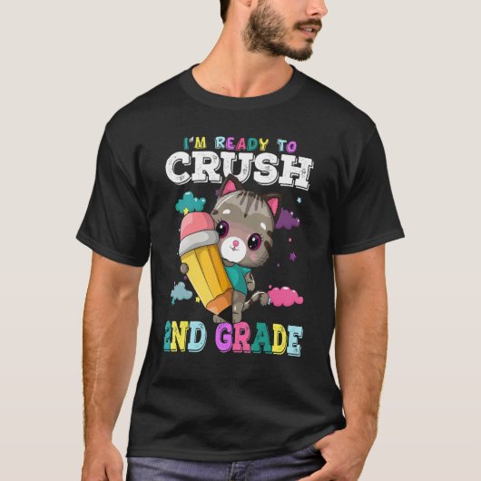 Ik ben klaar om de 2e klas kat met potlood te verp t-shirt (Voorkant)