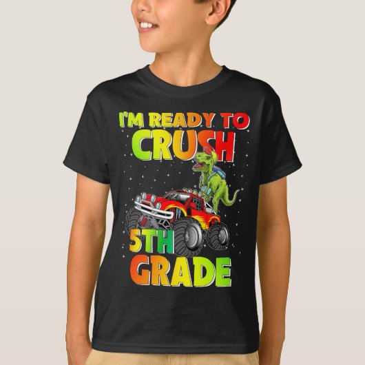 Ik ben klaar om de 5de grade Dinosaur Monter Truck T-shirt (Voorkant)