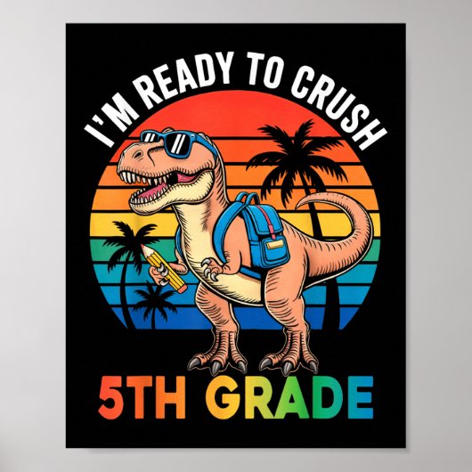 Ik ben klaar om de 5e klas terug naar school dinos poster (Voorkant)
