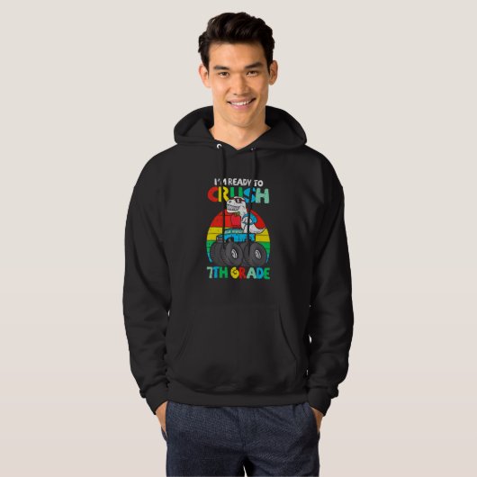 Ik ben klaar om de 7de grade Dino Monster Truck Bo Hoodie (Voorkant volledig)