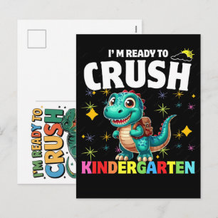 Ik ben klaar om de kleuterschool met dinosauriërs feestdagenkaart