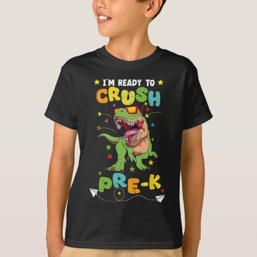 Ik ben klaar om de voorschoolse dinosaurus terug t t-shirt (Voorkant)