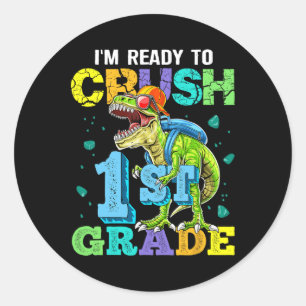 Ik ben klaar om dinosaur van de eerste klas terug ronde sticker