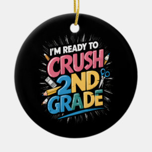 Ik ben klaar om het 2e leerjaar terug naar school  keramisch ornament