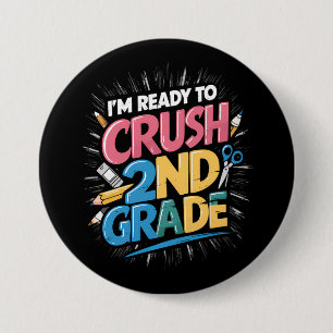 Ik ben klaar om het 2e leerjaar terug naar school  ronde button 7,6 cm