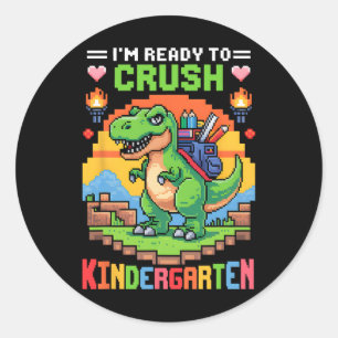 Ik ben klaar om kleuterdinosauriër-gamerjongen te  ronde sticker