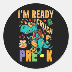 Ik ben klaar om Pre-K Monster Truck Dino terug te Ronde Sticker