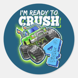 Ik ben klaar om vier Monster Truck te overvallen o Ronde Sticker