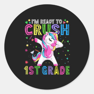 Ik ben klaar voor de eerste klas terug naar school ronde sticker