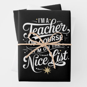 Ik ben leraar Ik sta op de leuke lijst leraar Xmas Inpakpapier Vel