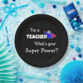 "Ik ben leraar. Wat is je superkracht?" Papieren Bordje (Feest)