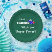 "Ik ben leraar. Wat is je superkracht?" Papieren Bordje (Feest)