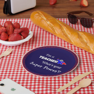 "Ik ben leraar. Wat is je superkracht?" Papieren Bordje