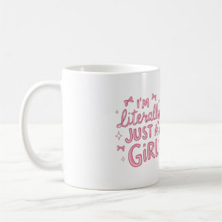 Ik ben letterlijk gewoon een meisje Roze linten Es Koffiemok