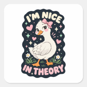Ik ben leuk in theorie gans humor vierkante sticker