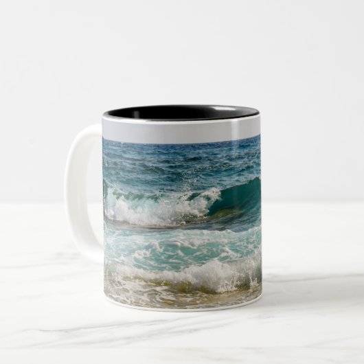 Ik ben liever op het strand, Ocean Waves Tweekleurige Koffiemok (Voorkant links)