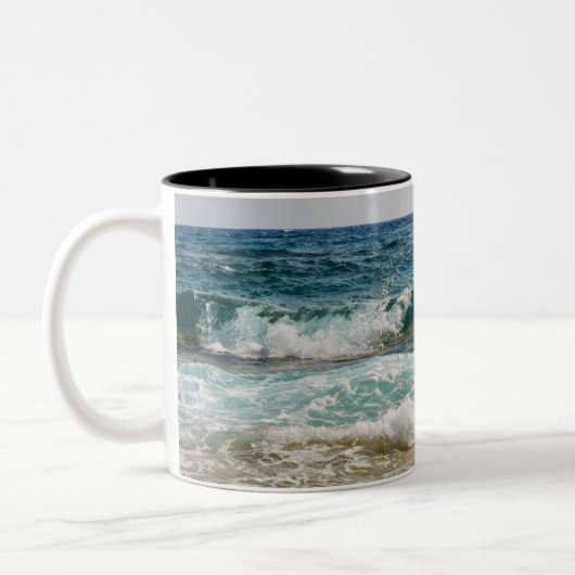 Ik ben liever op het strand, Ocean Waves Tweekleurige Koffiemok (Links)
