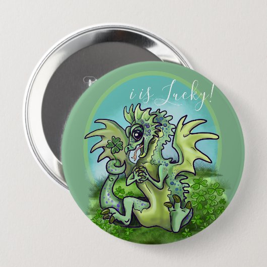 Ik ben Lucky. Lil' Dragon Shamrock Ronde Button 4,0 Cm (Voorkant /achterkant)