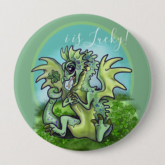 Ik ben Lucky. Lil' Dragon Shamrock Ronde Button 4,0 Cm (Voorkant)